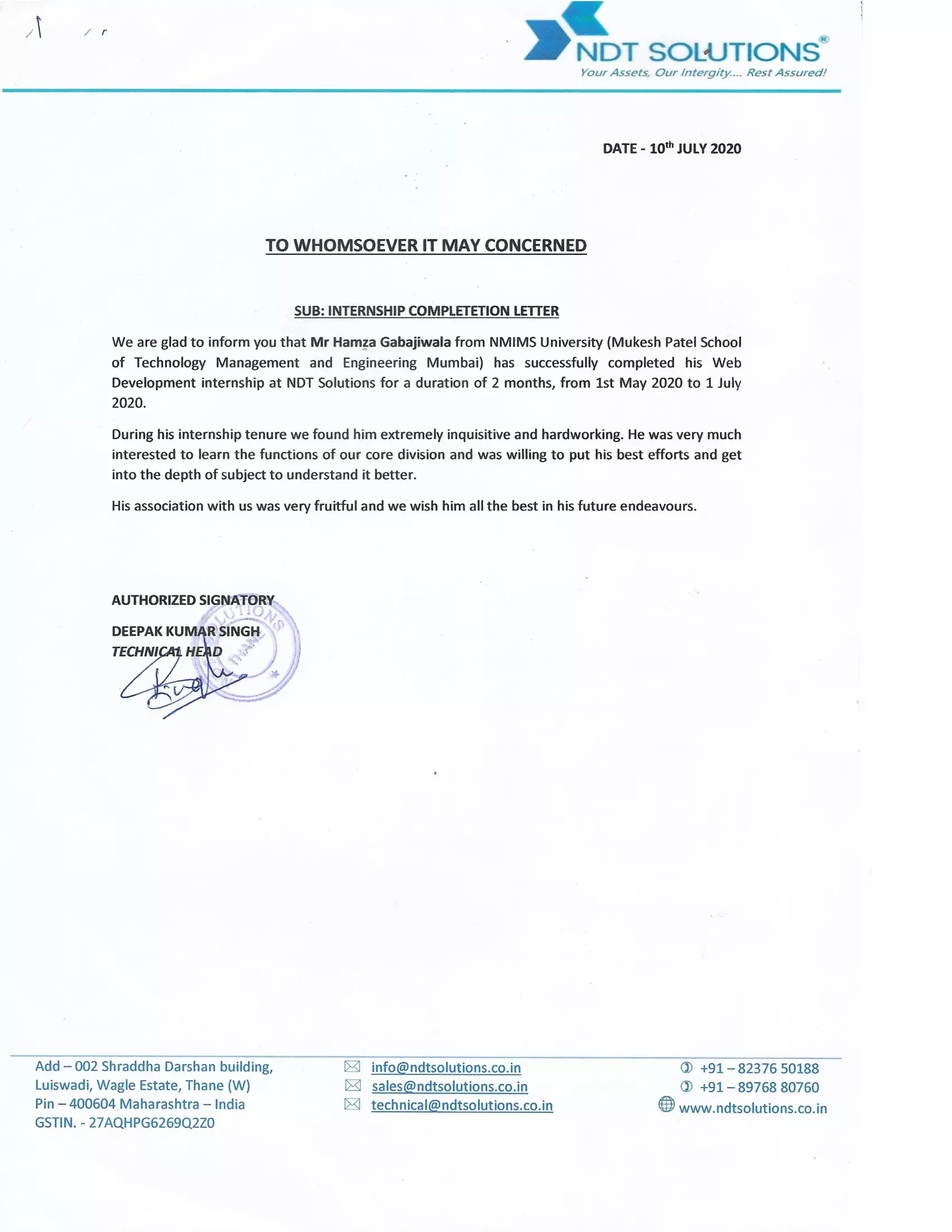 NDT Solutions — Web Developer