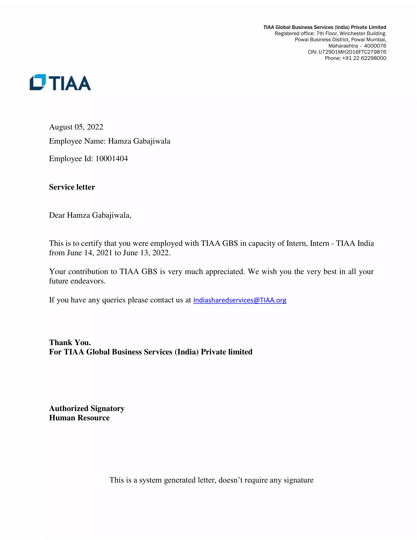 TIAA GBS — Software Developer